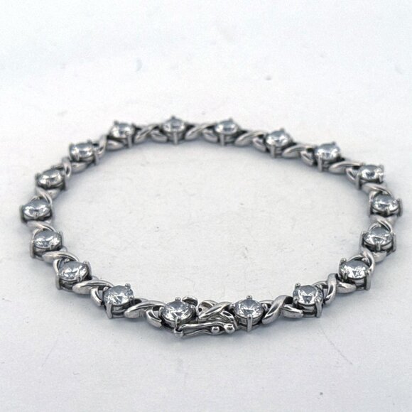 Estate Sterling Silver 925 7.5" CZ Tennis Bracelet 12.1g Elegant Vintage - Picture 1 of 8